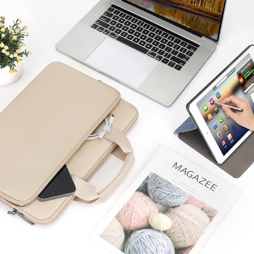 DOMISO 16 inch Water-Resistant Laptop Sleeve Bag Carrying Case with Handle for 16" Dell/HP Pavilion Envy/ThinkPad IdeaPad/ASUS Vivobook,Beige — view 3