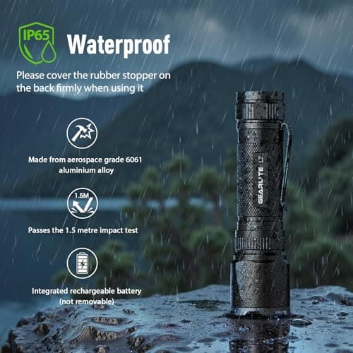 GEARLITE LED Torch Rechargeable, 3500LM Torches LED Super Bright with Clip Adjustable Focus, 3 Lighting Modes Waterproof Small Torch for Power Cuts, Emergency, Camping, Hiking, Outdoor — view 6