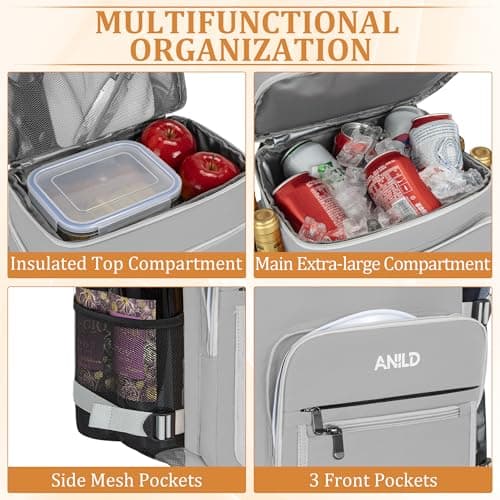 Insulated Backpack Bag 30L for Camping, Picnic, BBQ, Beach, Hiking, Grey — view 3