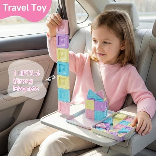 Magnetic Tiles Travel Toy Girls 40pcs: Macaron Tin Case Creative Play — view 4