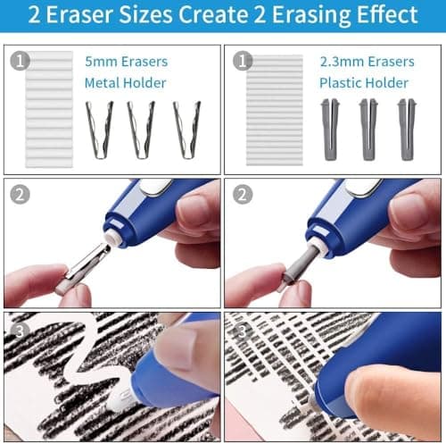 AFMAT Electric Eraser for Artists with 140 Refills, Rechargeable Electric Rubbers for Artists,2 Sizes,Automatic Portable Pencil Eraser for Drafting,Painting, Sketching, Detailer Tool-Blue EE15 — view 4
