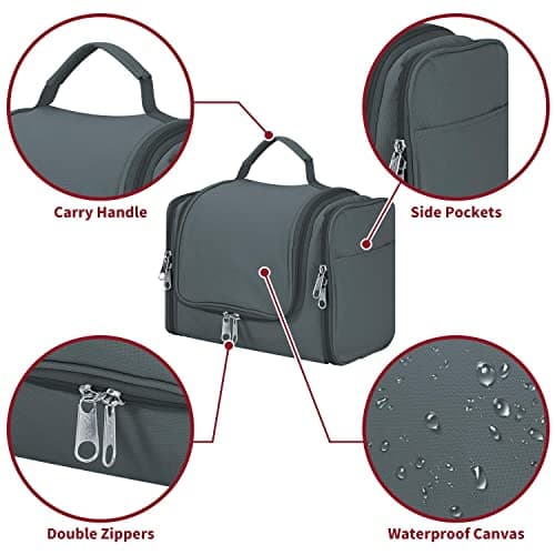 Vinsani Premium Toiletry Bag Large Capacity Many Compartments Hygiene Wash Bag Bathroom Shower Portable Hanging Travel Organiser Waterproof Cosmetic Makeup Toiletries for Men & Women – Dark Grey — view 5