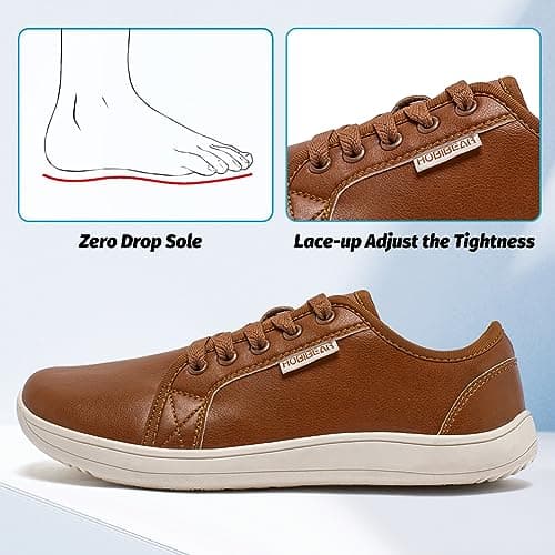 HOBIBEAR Women's Fashion Trainers Barefoot Shoes Men Minimalist Zero Drop Sole Wide Width Casual Walking Shoes Lightweight Comfortable Brown — view 3