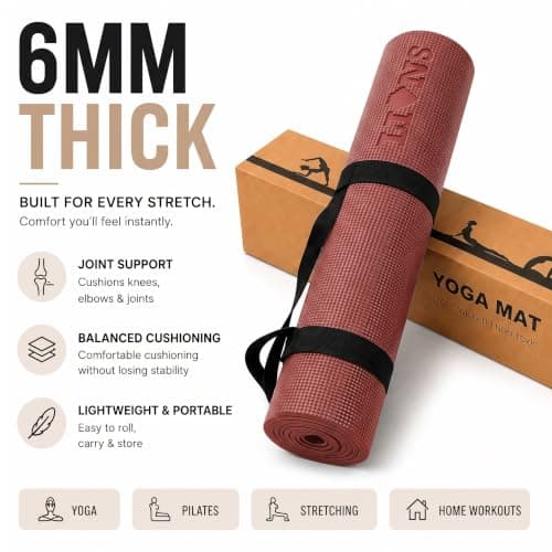 Lions Travel Yoga Mat - Premium Yoga Mats for Women with Carry Strap, 181 x 61 x 0.6 cm, Lightweight Anti-Slip Eco Friendly Workout Mat, Ideal for Exercise Fitness Training Pilates Gym (Red 6mm) — view 3