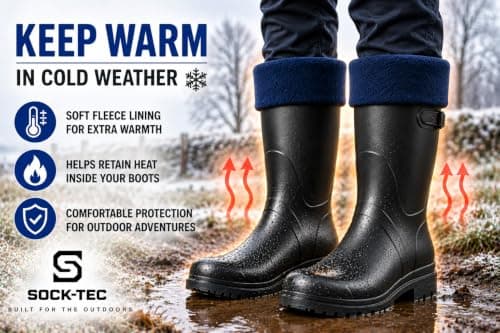 Sock Tec Mens Fleece Wellie Socks Adult Welly Wellington Boot Thermal Liners Warm Outdoor Sock One Size 6-11 (Navy) — view 6