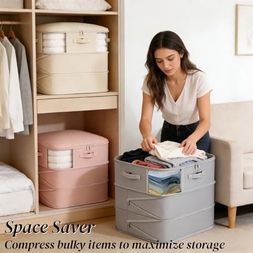 Uwenkjie Large Vacuum Storage Bags 2 Pack, grey Compression Organizer with Air Valve, 54x42x60cm Compressible to 30cm, Thick Twill Fabric for Clothes Duvets Bedding — view 6