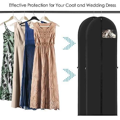 3 Pack Long Dress Covers Garment Storage Bags, 180cmx60cm Wedding Dress Covers for Storage and Travel, Full Length Foldable Washable Clothes Cover with Handles, for Gowns, Coats, Suit Carrier, Black — view 3