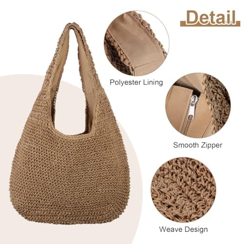 LUI SUI Straw Tote Bag Summer Beach Shoulder Bag for Women, Weave Large Capacity Casual Hand-woven Purse — view 5