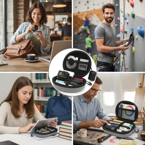 4 Pcs Headphone Hard Case Protection Bags, Portable Zip Shell Carrying Earbud Storage Pouches, Headphone Storage Portable Earphone Cases with Mini Wired Headset (Grey) — view 6