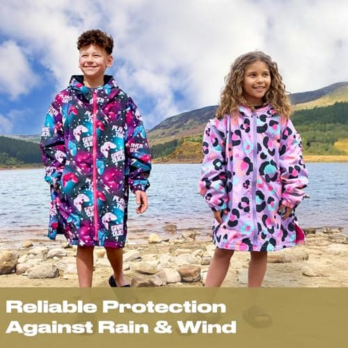 OHS Drying Robe for Kids, Lightweight Leopard Print Waterproof Jacket for Girls Breathable Packable Wind Resistant Rain Jacket for Outdoor Activities, Lilac Leopard Print — view 3