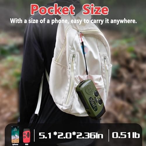 2000mAh Wind Up Solar Radio, Emergency Portable Hand Crank Weather Radio, Rechargeable Power Bank, 2 mode LED torch with SOS Alarm LED Flashlight, USB Phone Charger, for emergencies, camping (green) — view 6