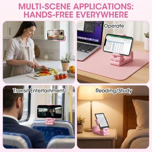 Sella Products Universal Airplane Phone Holder Mount – 360° Rotating, Foldable & Hands-Free – Fits iPhone, Samsung & All Smartphones 2.2"–3.7" Wide – Clips to Tray Table & Desk – Pink — view 5