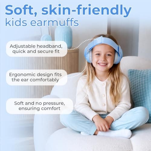 ECHOCUBE Earmuffs, Noise Cancelling Headphones for Boys and Girls, Children Ear Defenders for Sleep, Airplane Travel - Blue — view 2