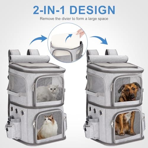 FASNATI Double-Compartment Pet Carrier Backpack for 2 Cats, Grey, XL — view 2