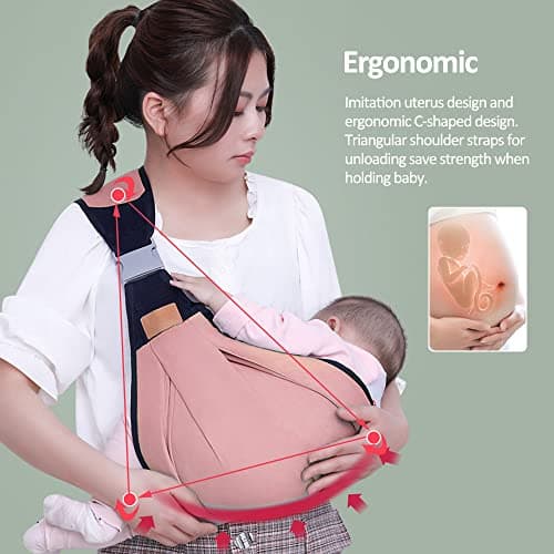HINATAA Breathable Baby Sling, Adjustable Baby Carrier, Baby Carrier Wrap, Quick Dry, Thick Shoulder Straps for 0-36 Months Baby (Pink a) — view 3