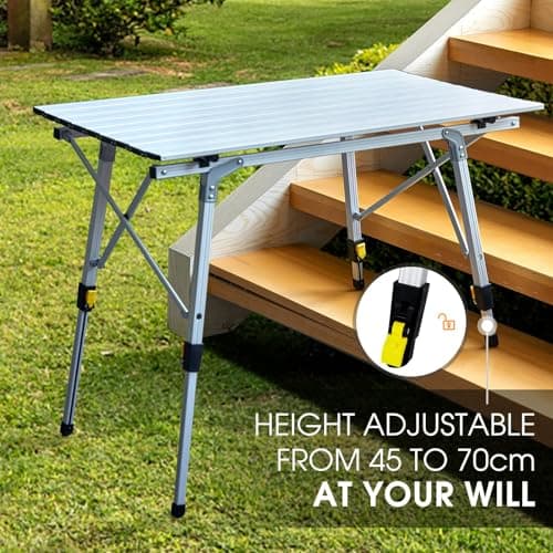 Portal Camping Tables That Fold up 90×53cm Picnic Table Folding Portable with Height Adjustable Legs Collapsible 3ft Aluminium Rollup Outdoor Lightweight Foldable for Beach Fishing Garden BBQ — view 4
