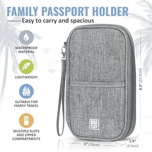 BOACAY Family Passport Holder, RFID Travel Wallet for Women & Men, Document Organiser, Holiday Essentials & Waterproof Cover for Tickets, Money, Cards — view 3