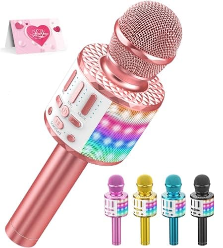 Wireless Microphone with Lights, Karaoke Bluetooth Microphone for Kids Adults, Portable Toy Karaoke Mic Speaker Machine, Home KTV Player Support Phone/Pad/TV for Party Singing, Boys Girls Best Gifts