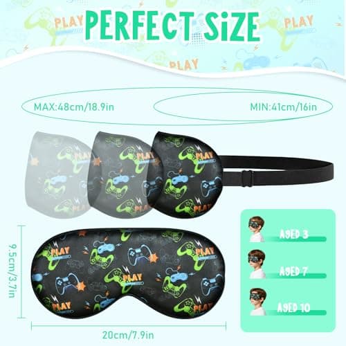 2 Pack Boys Sleep Mask, Blackout Silk Eye Mask for Sleeping with Adjustable Strap, Kids Sleep Mask for Home & Travel (Black & Green Game Console) — view 5