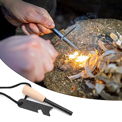 Beowanzk 2 Pack Magnesium Fire Starter with Wooden Handle - Survival Fire Steel Rod Kit, Includes Multi-Function Ruler (Bottle Opener, Measurement Scale) for Camping & Emergencies — view 4