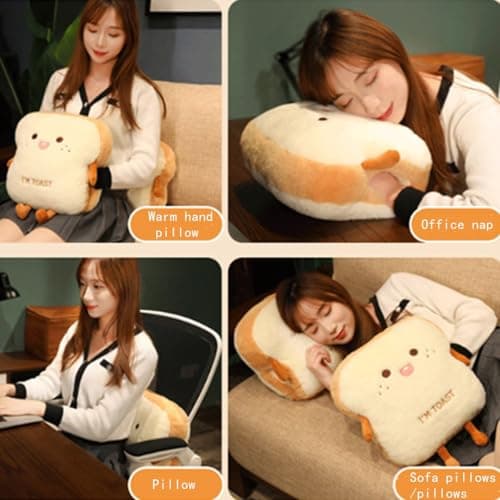 OUKEYI 15.7/40cm Toast Bread Plush Pillow, Bread Stuffed Pillow,Food Pillow with Pocket Plush pillow warm hand pillow(cute) — view 6