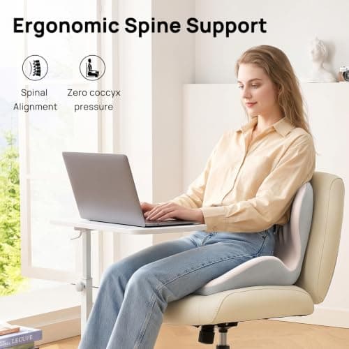 AHSBND Seat Cushion Memory Foam: Back Support Office Chair Sciatica Lumbar Support Pillow Coccyx Cushion for Tailbone Pain Gaming Car Dining (Beige) — view 2