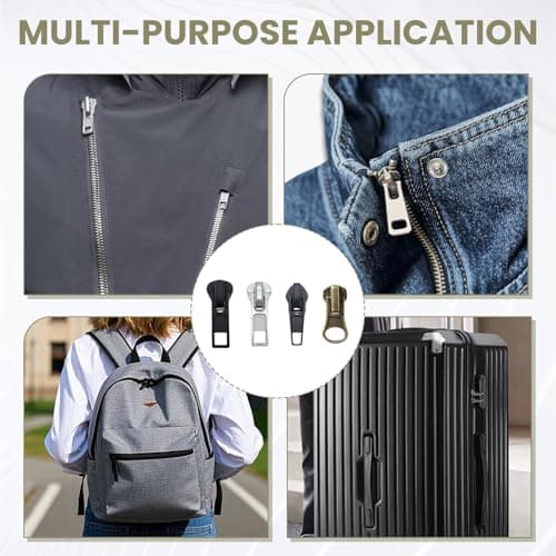 76 Pcs Zip Repair Kit, Universal Zipper Repair Kit, Zipper Pull Replacement Pull Accessories Size 5 with Top and Bottom Stops, for Jackets Clothes Bags Backpack Luggage (Black, Silver, Gold) — view 6