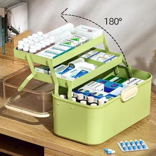 Sevitini Medicine Box, Medication Storage Box, 3 Layer Multi Grid Medicine Box, Large capacity, Medicine Container Box portable, for home,school,outdoor,office,travel (Matcha) — view 4
