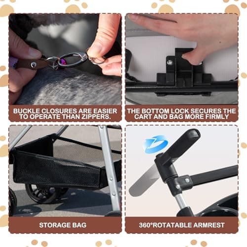 3-in-1 Foldable Pet Stroller with Detachable Carrier,Cup Holder&Storage Bag — view 5