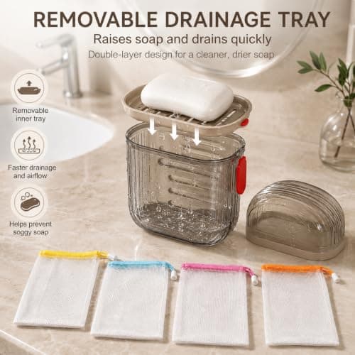 4 Pack Travel Soap Case, Waterproof Soap Container with 4 PCS Foaming Nets — view 4