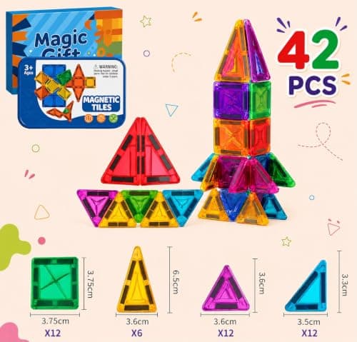 42 Pcs Mini Magnetic Tiles Building Blocks Toys, Travel Set. — view 3