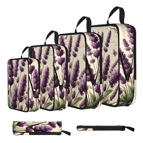 Vortithora 4 Set Lavender-Floral-Vintage-Postcard Compression Packing Cubes