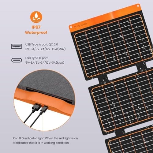 FlexSolar 40W Foldable Solar Panels Folding Solar Charger with PD60W USB C QC3.0 USB A Output Waterproof for Camping Backpacking Compatible with Phone — view 3
