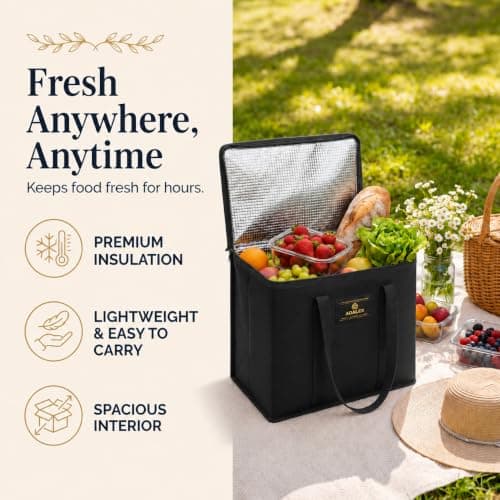 Adalex Global 26L Cool Bag Cooler Bag and Cooler Box, Insulated Food Delivery for Uber Eats, Thermal for Hot and Frozen Food, Picnic and Grocery Delivery, Freezer Shopping (22x30x40cm 26l Black, XL) — view 2