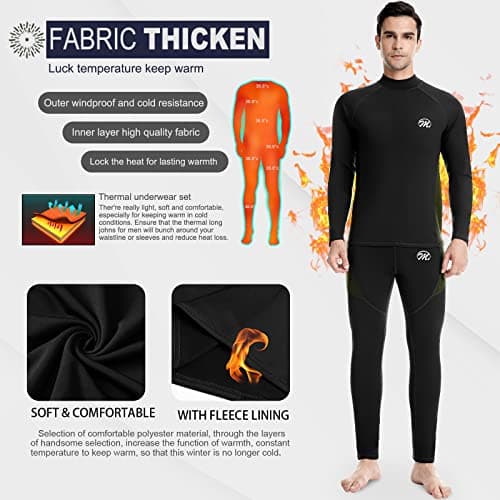 MEETWEE Men's Thermal Underwear Set, Compression Base Layer Long Johns Long Sleeve Top Shirt Suit for Winter Workout, Black, XL — view 3