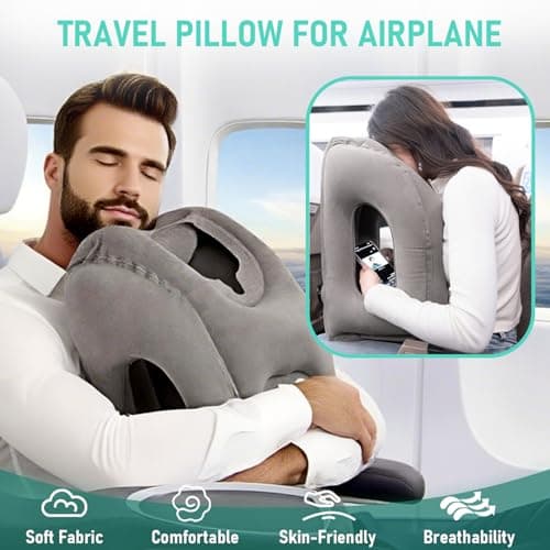 2 Pack Inflatable Travel Pillow for Airplane, Airplane Pillow for Sleeping to Relieve Neck and Shoulder Pain, Support Head Inflatable Pillow for Long Flights, Used for Airplane, Car, Office (Grey) — view 2