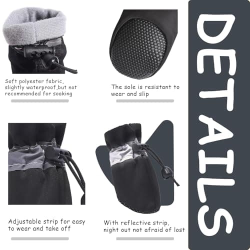 4 Pcs Non-Slip Waterproof Dog Boots | Soft Paw Protectors for Indoor, Outdoor | Small/Medium/Large Sizes (Black, 4) — view 5