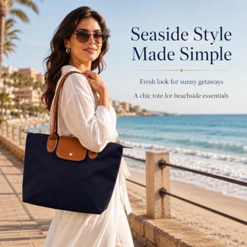 GEEKPC Waterproof Nylon Foldable Tote Bag for Women - Large Capacity Work Handbag with Zip Fits 13.3 Inch Laptop Portable Shoulder Tote with Multiple Pockets for Travel University Shopping Gym (Blue) — view 4