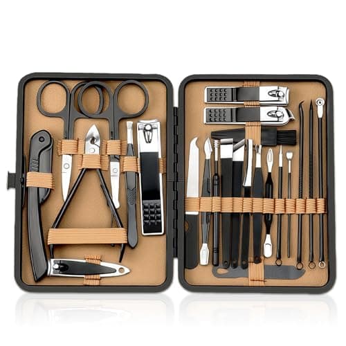 Flintronic Manicure Set, 24 PCS Manicure Pedicure Set, Professional Nail Clippers Kit with Leather Storage Case, Nail Care Tools for Men Women(Black and Silver)