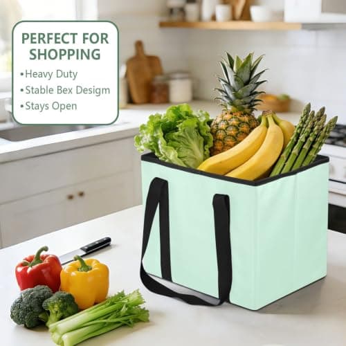 GuoChe Car Trunk Organizer Reusable Shopping Bags for Groceries Solid Mint Green Design Heavy Duty Foldable Tote Bags with Hard Bottom & Handles for Shopping Work Travel, 1 Pack — view 3