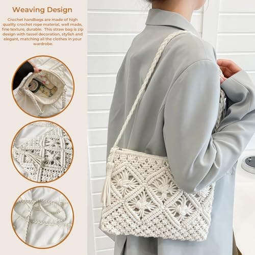 J U H U T O N G Women's Cross-Body Bags,White Crossbody Bags for Women,Summer Beach Messenger Purse with Zipper, Multi-Purpose Phone/Wallet Clutch for Travel & Holiday — view 5