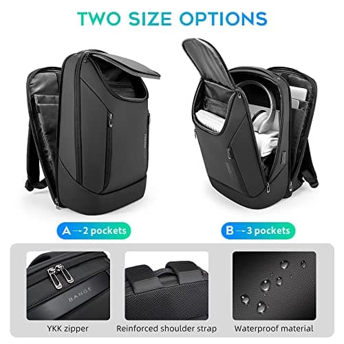 BANGE Business Smart Backpack Waterproof laptop backpack with USB Charging Port,Travel Durable Backpack (BlACK(three Pocket) — view 3