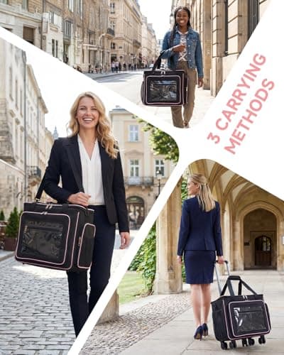 Amythe Rolling Teacher Tote Bag with 15.6" Laptop Compartment, 5 Wheels Craft Cart Organizer with Detachable Trolley, Laptop Briefcase for Women for Office,Work,Travel, Black — view 5