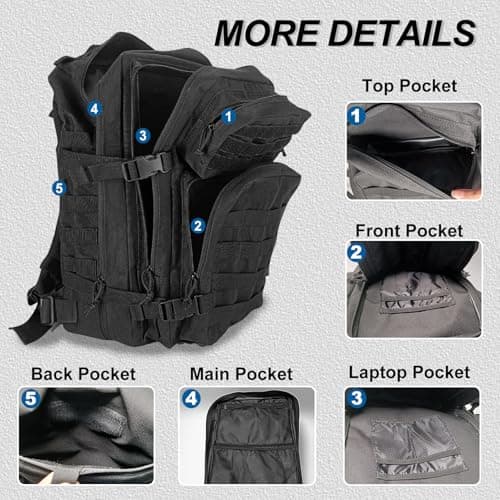 HEMSO Military Backpack 45L Waterproof Tactical Backpack Molle Backpacks Large Assault pack for Travelling Hunting Hiking Camping Fishing Trekking Gym(Black) — view 3