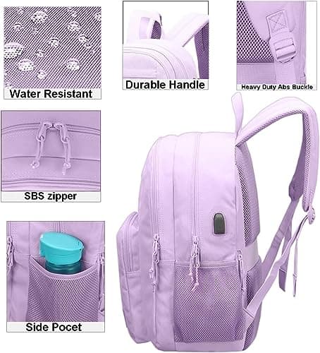 KEOFID Classic Travel Backpack for Men and Women, Anti Theft Laptop Backpack with USB Charging port, Large Bag for College(Purple) — view 4
