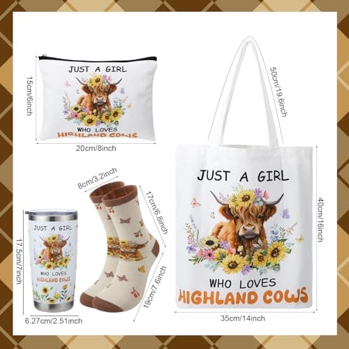 saerryor Highland Cow Gifts Set,Insulated Tumbler,Tote Bag,Makeup Bag,Socks — view 4