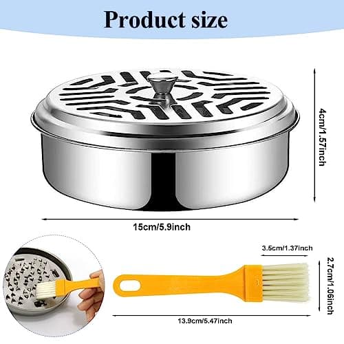 EHOTER 2Pcs Mosquito Coil Box Stainless Steel Mosquito Coil Holder with Lid Anti Mosquito Smoke Coil Container Mosquito Coil Holder for House Garden Camping Fishing Travel Outdoor (Silver) — view 4