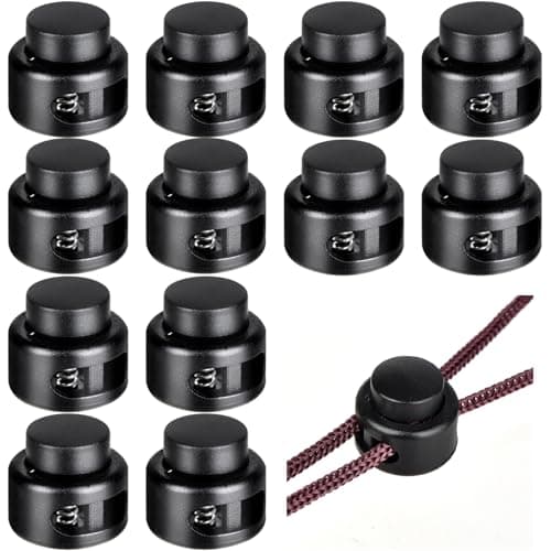 GGXZHT 12 Pack Black Plastic Heavy Duty Spring Cord Locks, Double Hole Drawstring Stopper for Drawstrings Shoelace Backpacks Paracord Camping Hiking