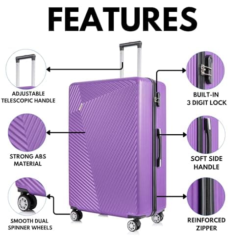 FLYMAX 32" Extra Large Suitcase 4 Wheel Lightweight Suitcases Luggage Hard Shell ABS Travel Case Hold Check in Fits 23kg - 35kg + 3 Digit Lock + 1 Year Warranty 125 Litre Capacity — view 3