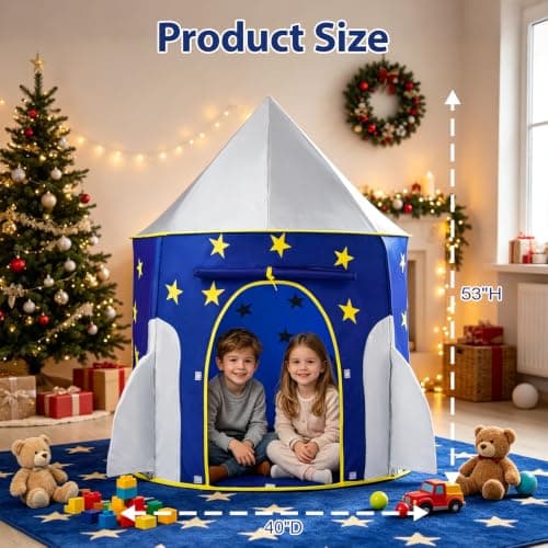 Rocket Ship Kids Play Tent, Astronaut Themed Pop Up Playhouse, Indoor Space Exploration Tent, Birthday Gift for Boys and Girls — view 2
